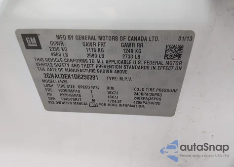 2013 Chevrolet Equinox 1Lt z USA, uszkodzony, nr VIN 2GNALDEK1D6256391